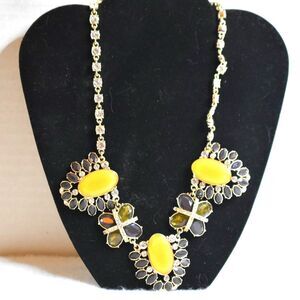 Vintage Ann Taylor Amber/Butterscotch Gold Tone Rhinestone Accent Chain Necklace